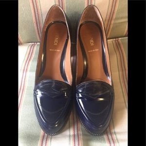 ❤️Fendi Navy Blue Leather Loafers/Pumps.